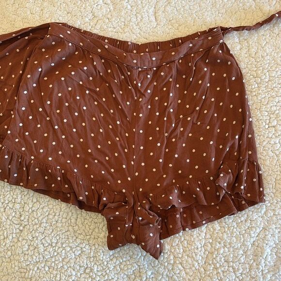 AMERICAN EAGLE brown polka dot ruffle elastic waist wrap skort women’s size XS - Picture 6 of 9